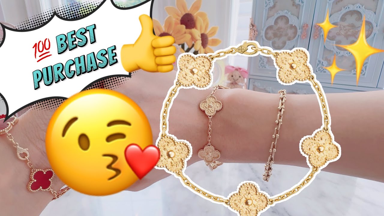 Best First Luxury Bracelet | Van Vleef Alhambra 5 Motif Hammered Yellow Gold + my current stack