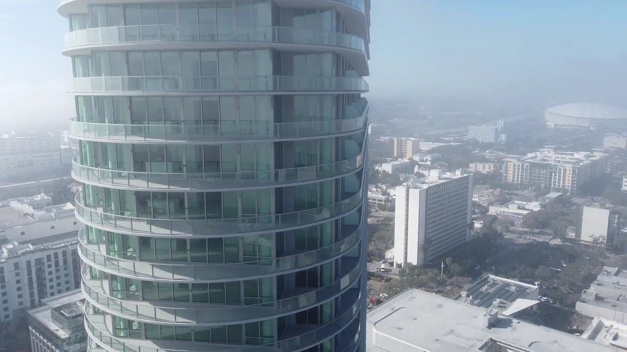 Foggy Flight of 400Central Luxury Residences in the Sky thru the fog and downtown St. Pete FL 1.8.26
