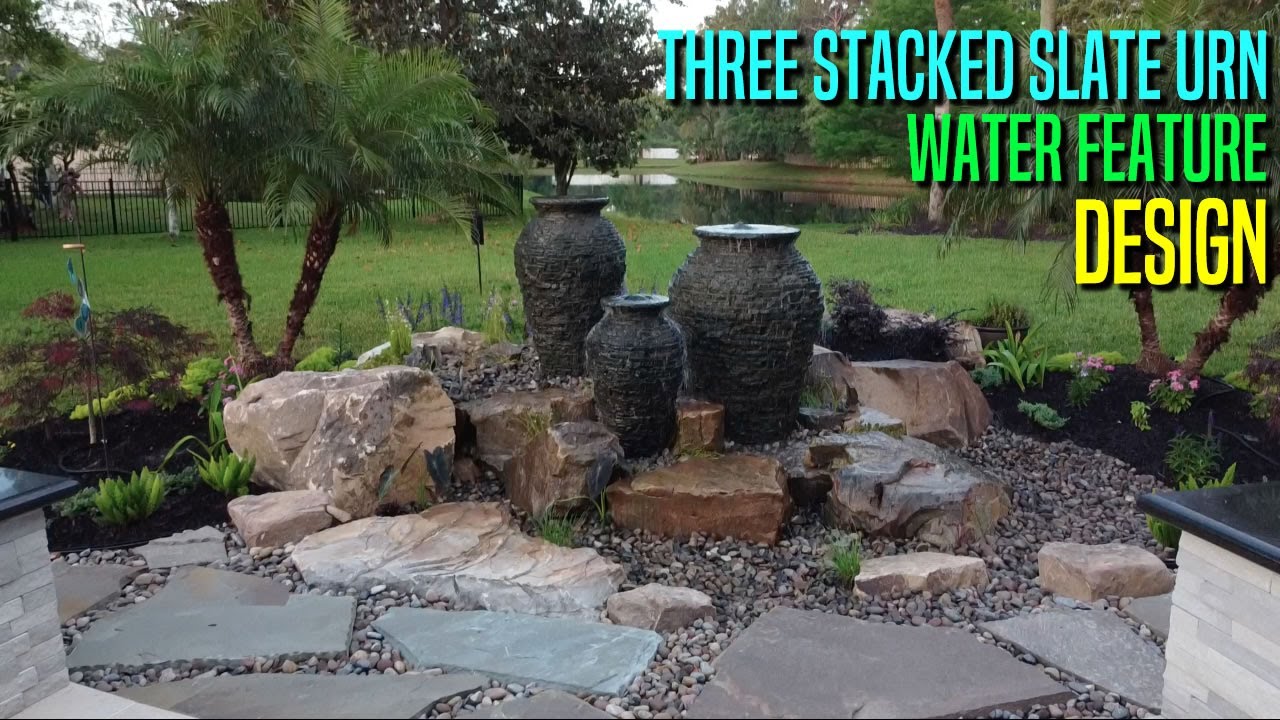 Three Stacked Slate Urn Residential Water Feature Design