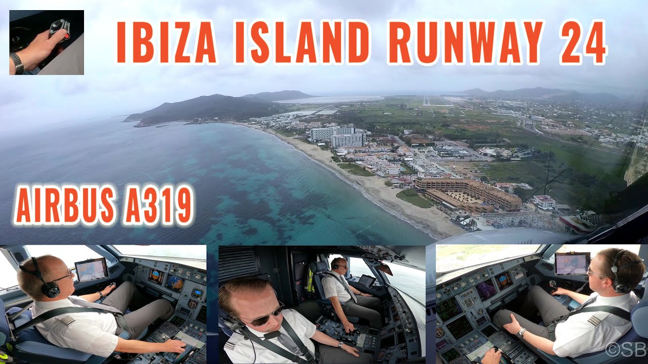 Ibiza (IBZ) | Airbus pilots + cockpit view | approach along the beaches and landing on runway 24 |4k