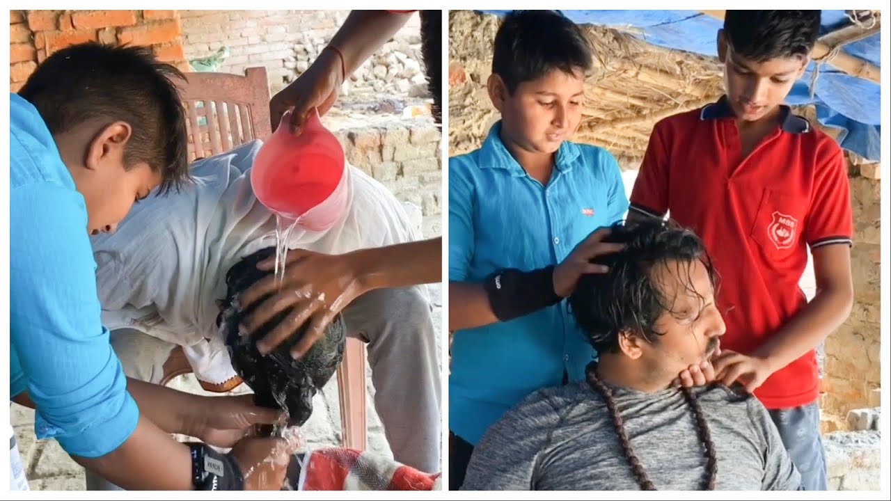 ASMR FOUR HAND HEAD MASSAGE & HAIR WASH by  KIDS VILLAGE BARBER CHHOTU And CHUNNYLAL| ASMRYOGi