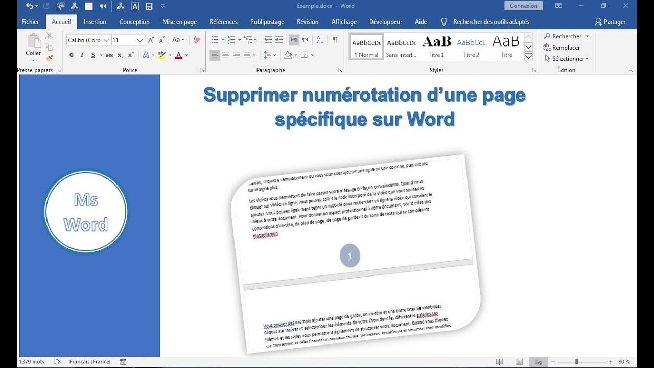 Supprimer la numérotation d'une page spécifique sur Word