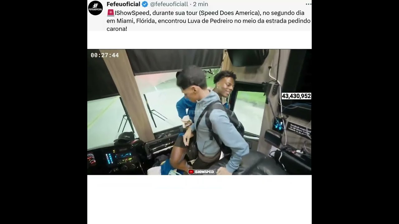 IShowSpeed, durante sua tour (Speed Does America), no segundo dia em Miami, Flórida, encontrou Luva