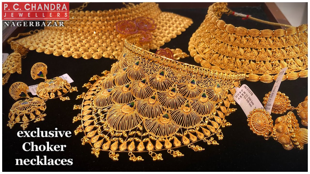 PC CHANDRA gold choker necklace collection with price | light weight bridal necklace designs 2022