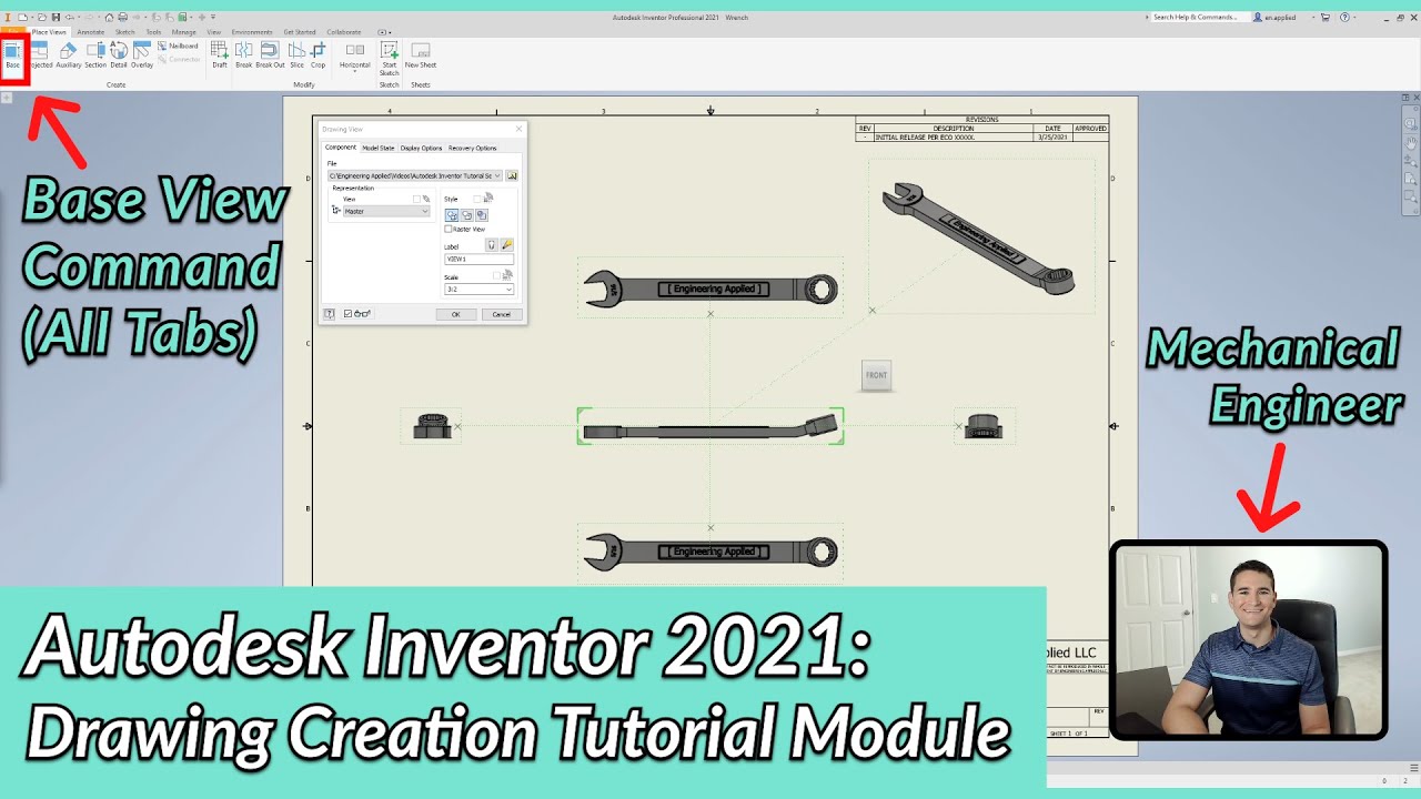 Base View Command - Autodesk Inventor Drawing Tutorial | Autodesk Inventor 2021 IN DEPTH