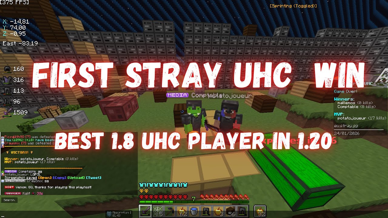 WHEN THE BEST 👑 1.8 UHC PLAYER TRY STRAY 1.20 UHC (to2 win)