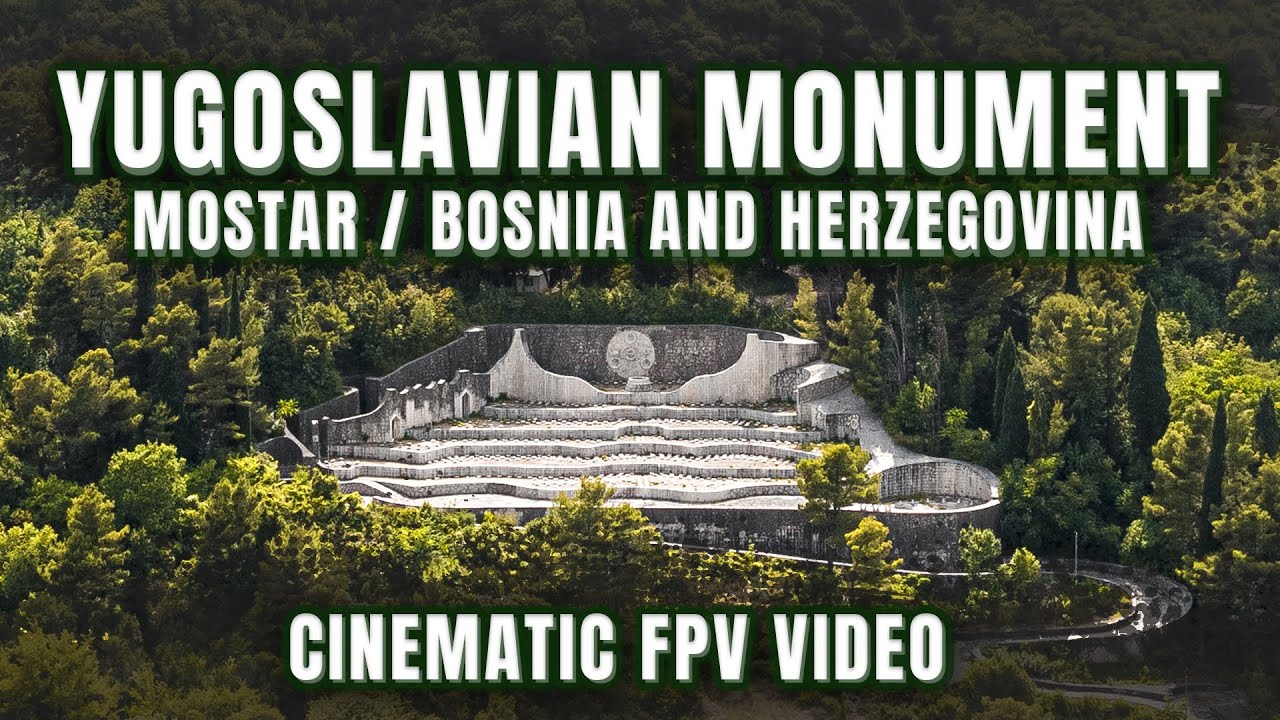 Yugoslavian monument in MOSTAR (Bosnia and Herzegovina) Cinematic FPV Drone