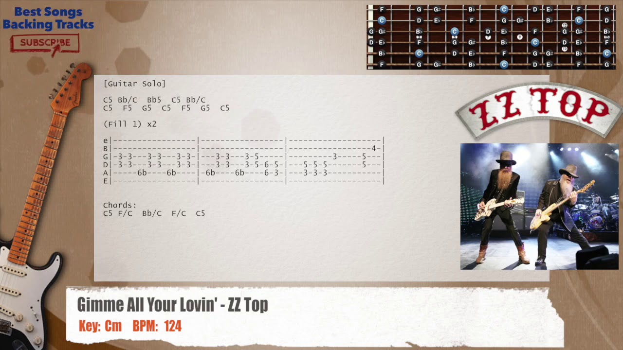 🎸 Gimme All Your Lovin' - ZZ Top MAIN Guitar Backing Track with chords and lyrics