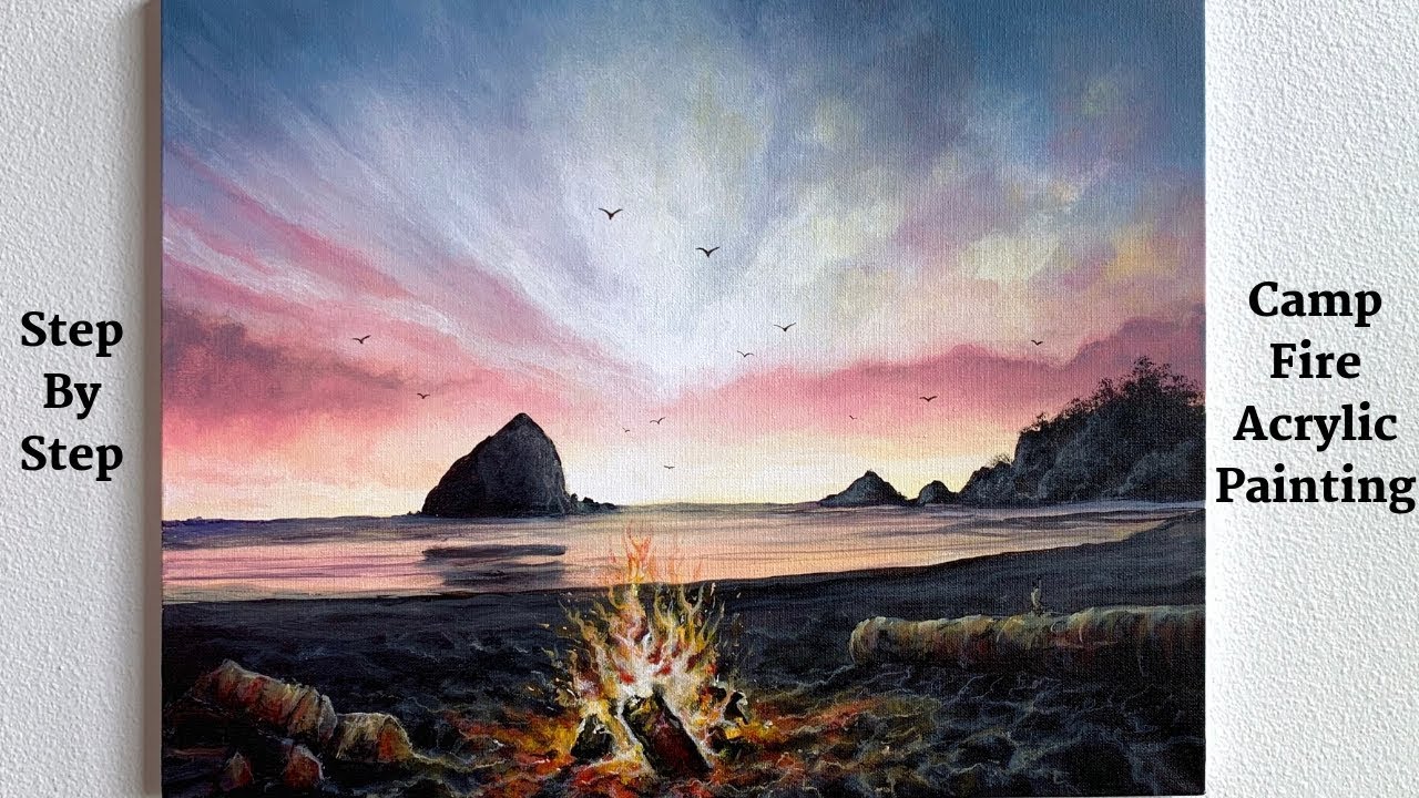 Campfire on the Beach STEP by STEP Acrylic Painting (ColorByFeliks)