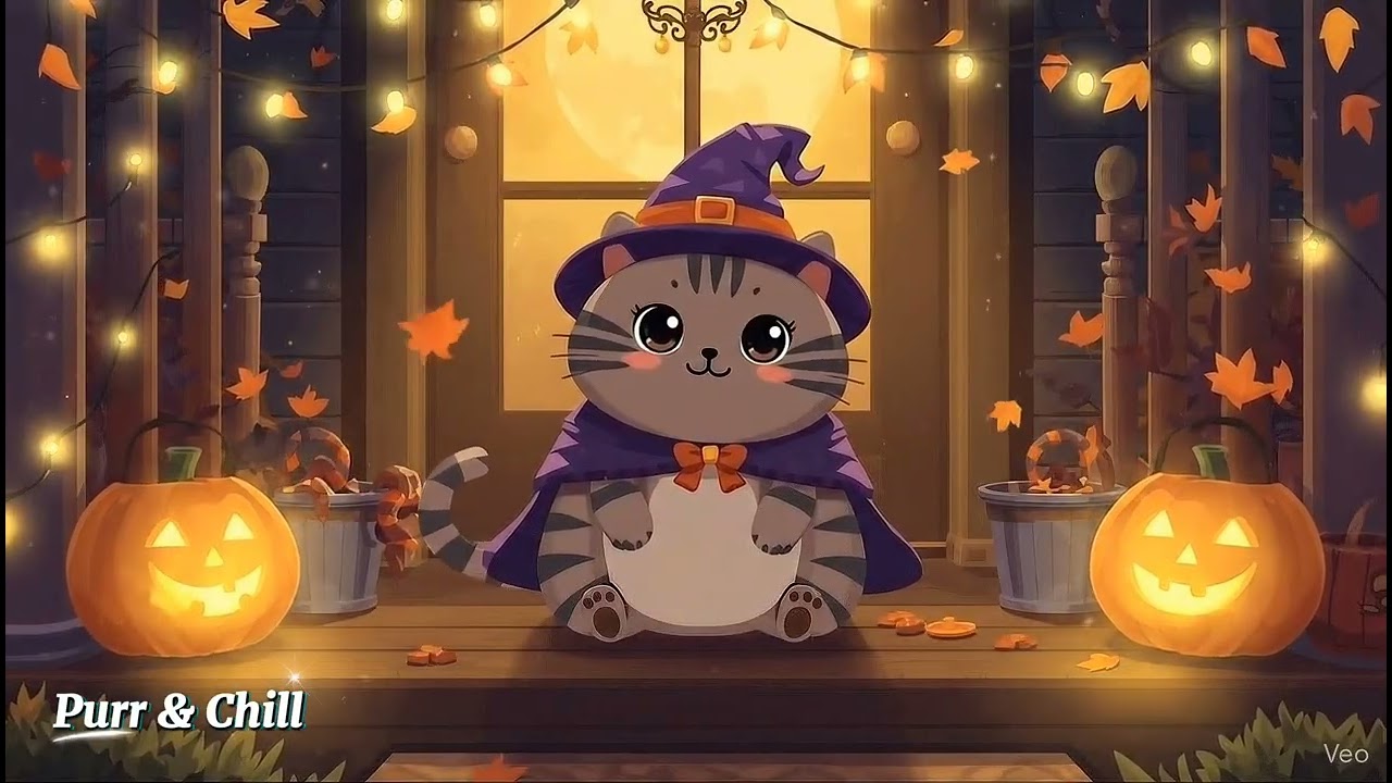Pumpkin Lights & Purring Vibes – Halloween Lofi Spooky Cozy Night with the Witch Cat –Lofi to Relax🎃