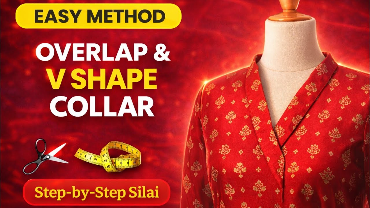 V shape color , Overlap collor stitch in easy way|| easy method se banaye V shape collar