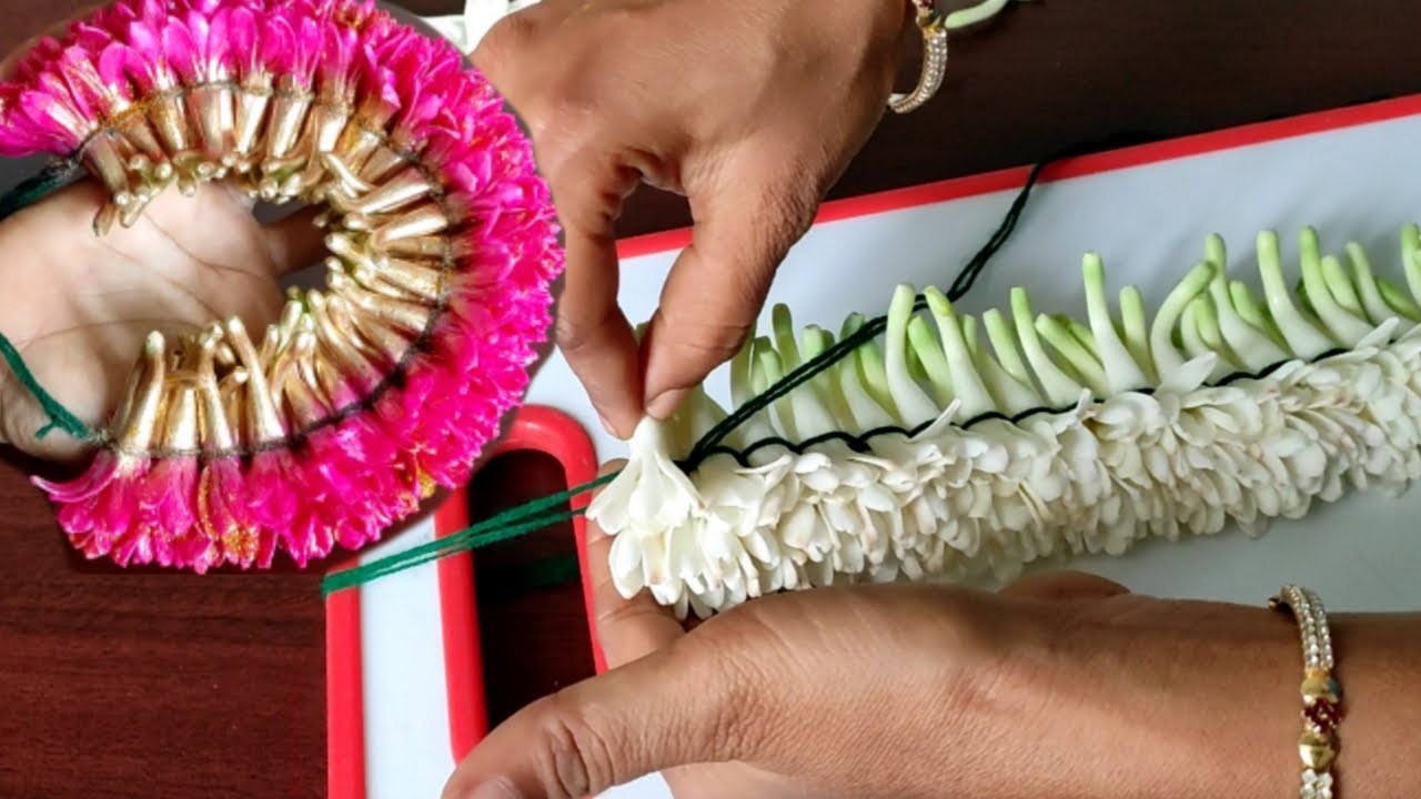சம்பங்கி பூ கட்டுவது எப்படி /how to colouring for flowers/sampangi poo jadai veni /sampangi poo mala
