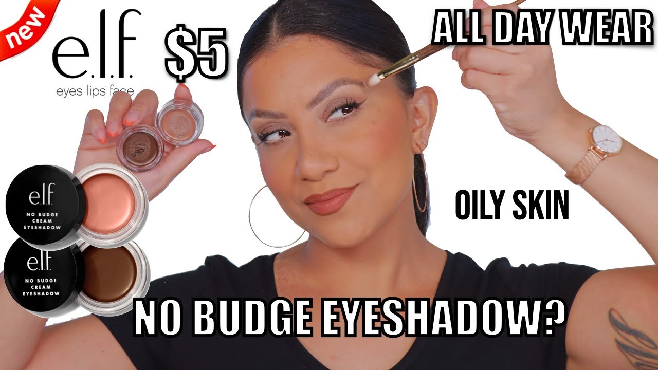*new* e.l.f. COSMETICS NO BUDGE CREAM EYESHADOW REVIEW + ALL DAY WEAR *oily skin* | MagdalineJanet