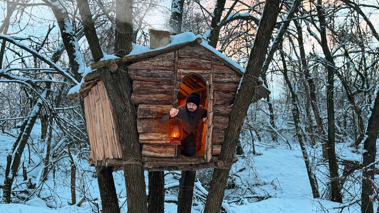 Winter Overnight in a Warm and Cozy Survival Shelter. Clay Oven, Cooking, Wilderness Survival Skills