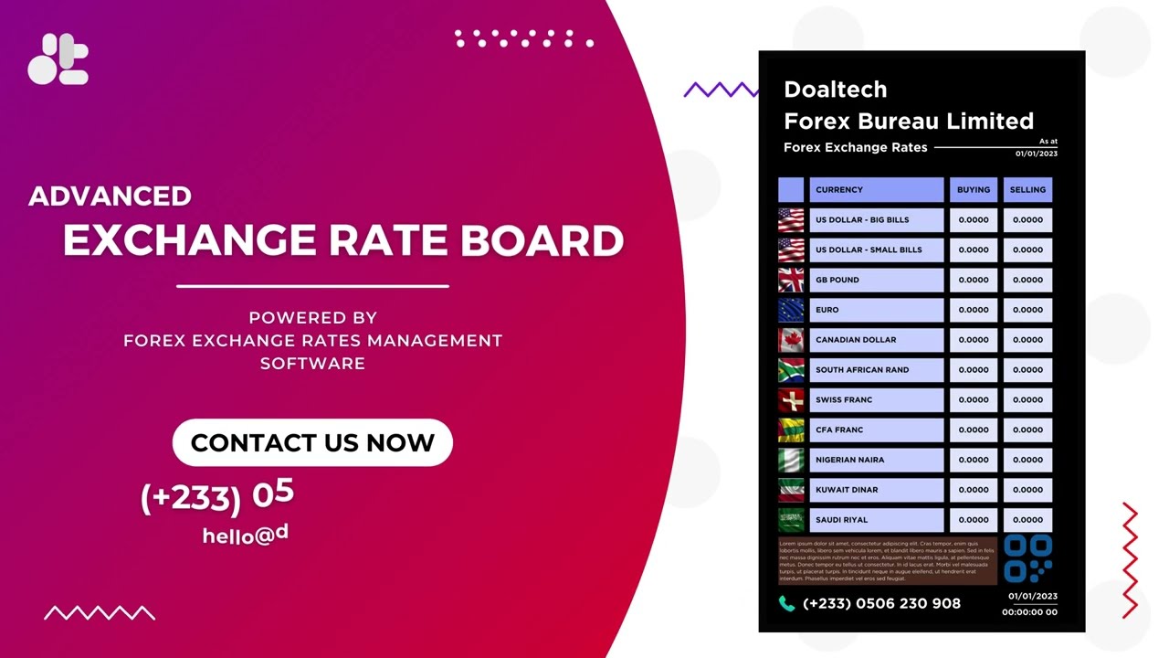 Advance Exchange Rate Board  powered by Doaltech's Forex Exchange Rates Management Software