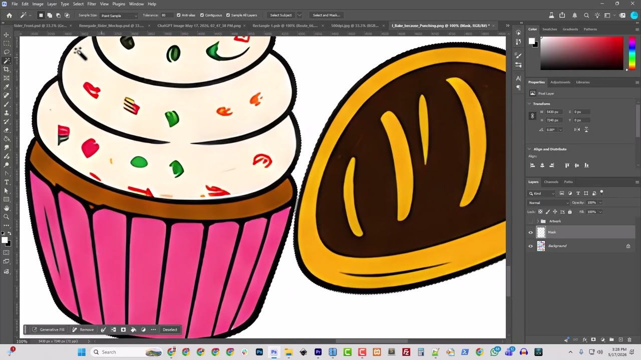 Cleaning up an AI image with a fake transparent background
