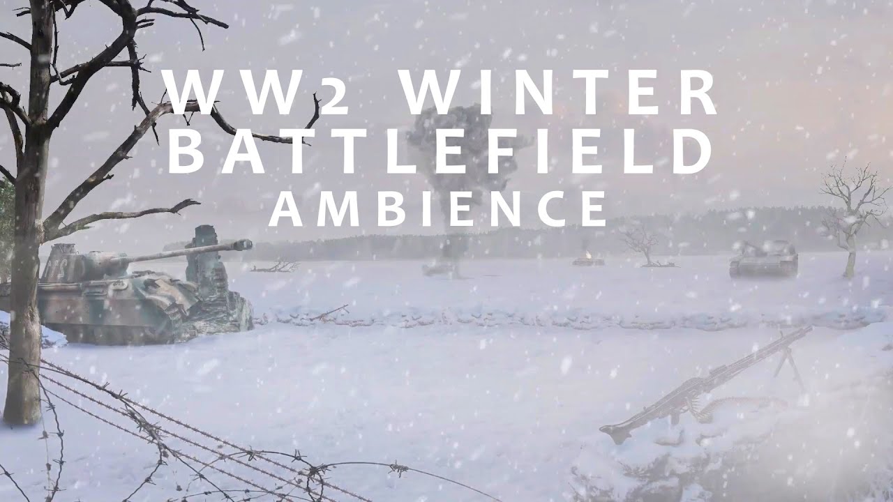 WW2 Winter Battlefield Ambience ASMR - Blizzard and Distant Battle Sounds