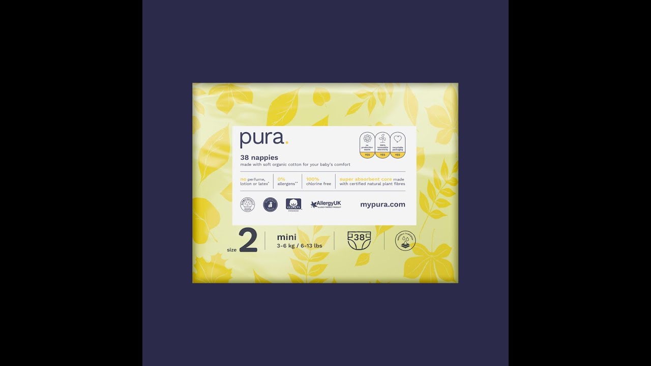 Eco-friendly Pura Newborn Baby Nappies Size 2 (3-6 kg / 6-13 lbs)