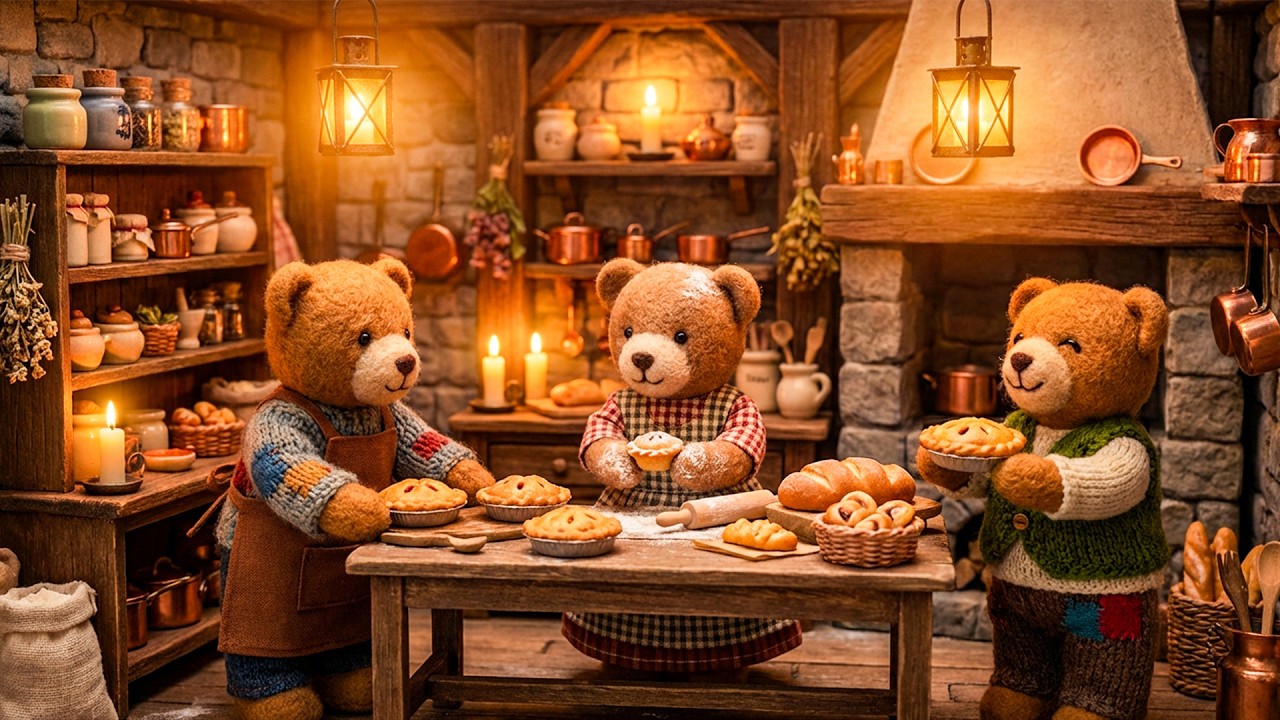 The Little Bear Cozy Night | Fantasy Ambient Music with Soothing Piano & ASMR Fireplace