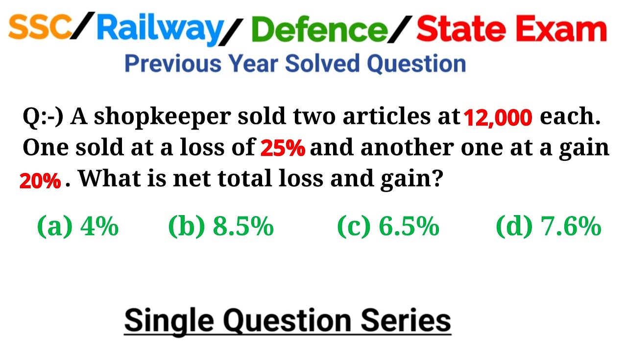 A shopkeeper sold two articles at 12000 each.One sold at a loss of 25% and another one at a gain 20%