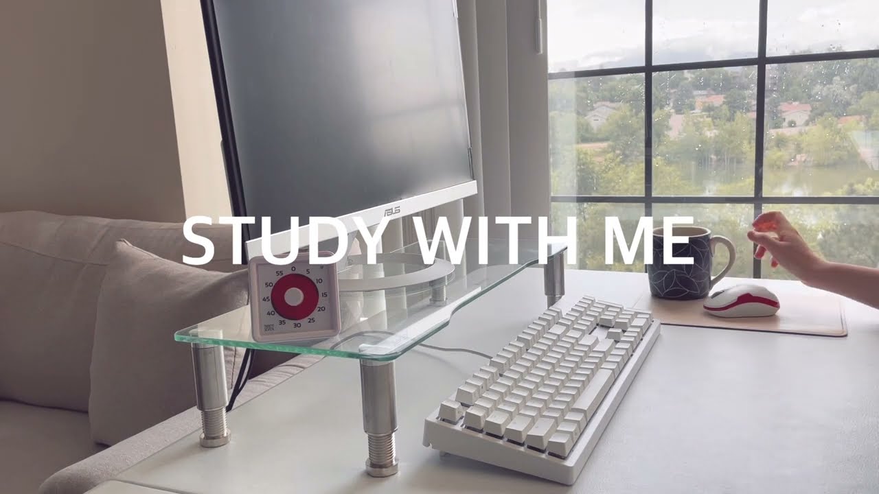 Study with me #19 | 60-min | Timer | A rainy day | No talking, no music