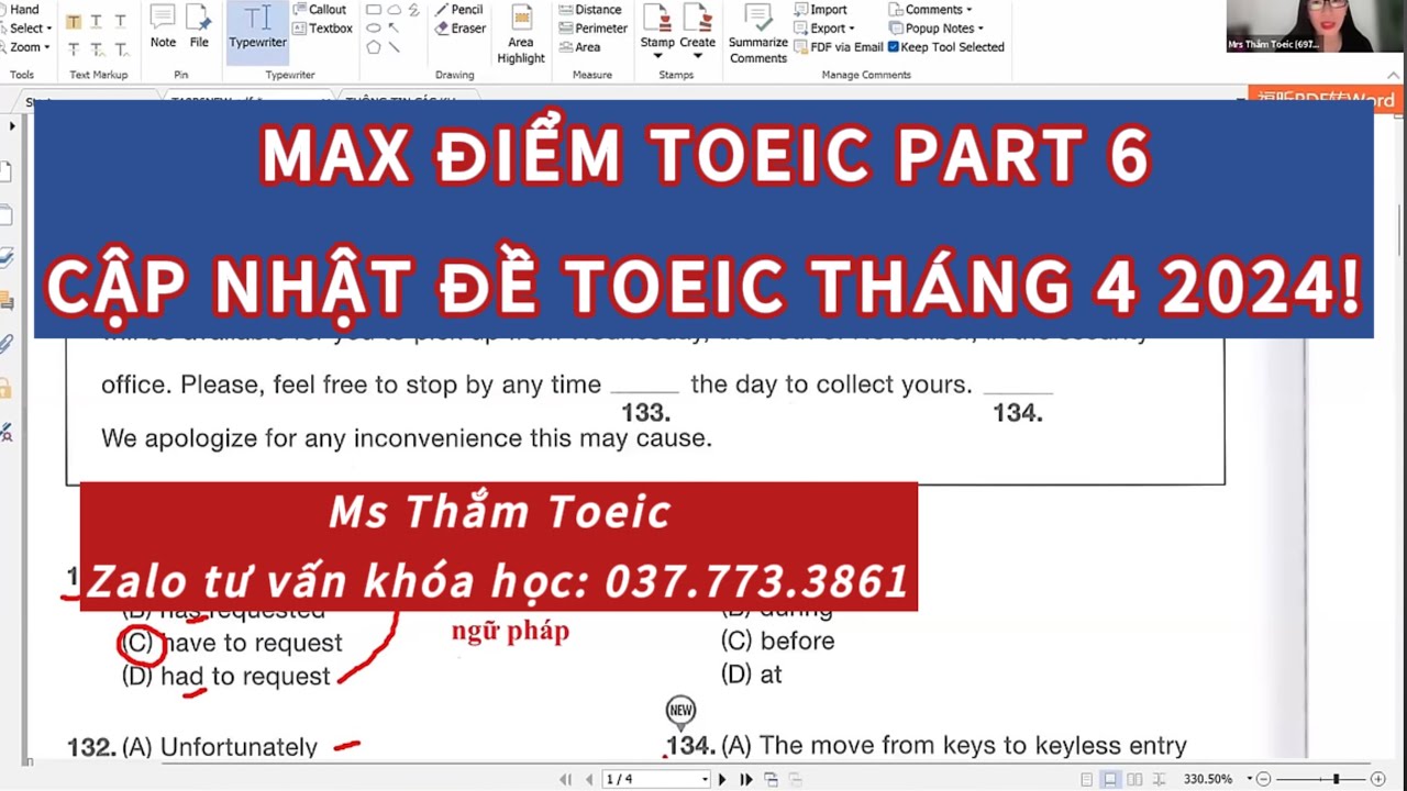 MAX ĐIỂM TOEIC PART 6 || CẬP NHẬT ĐỀ TOEIC THÁNG 4 2024 || MS THẮM TOEIC