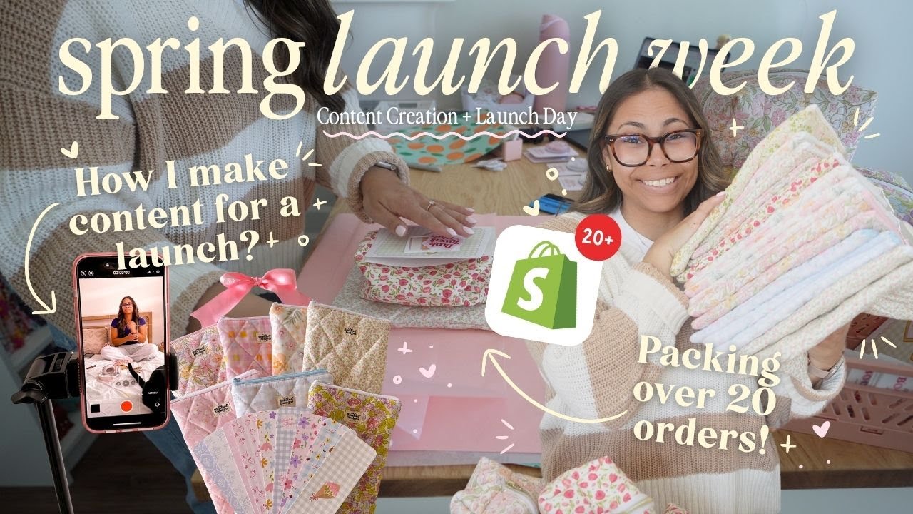 SPRING LAUNCH WEEK 📦🌷🤍 Creating content, how I edit photos, packing orders!