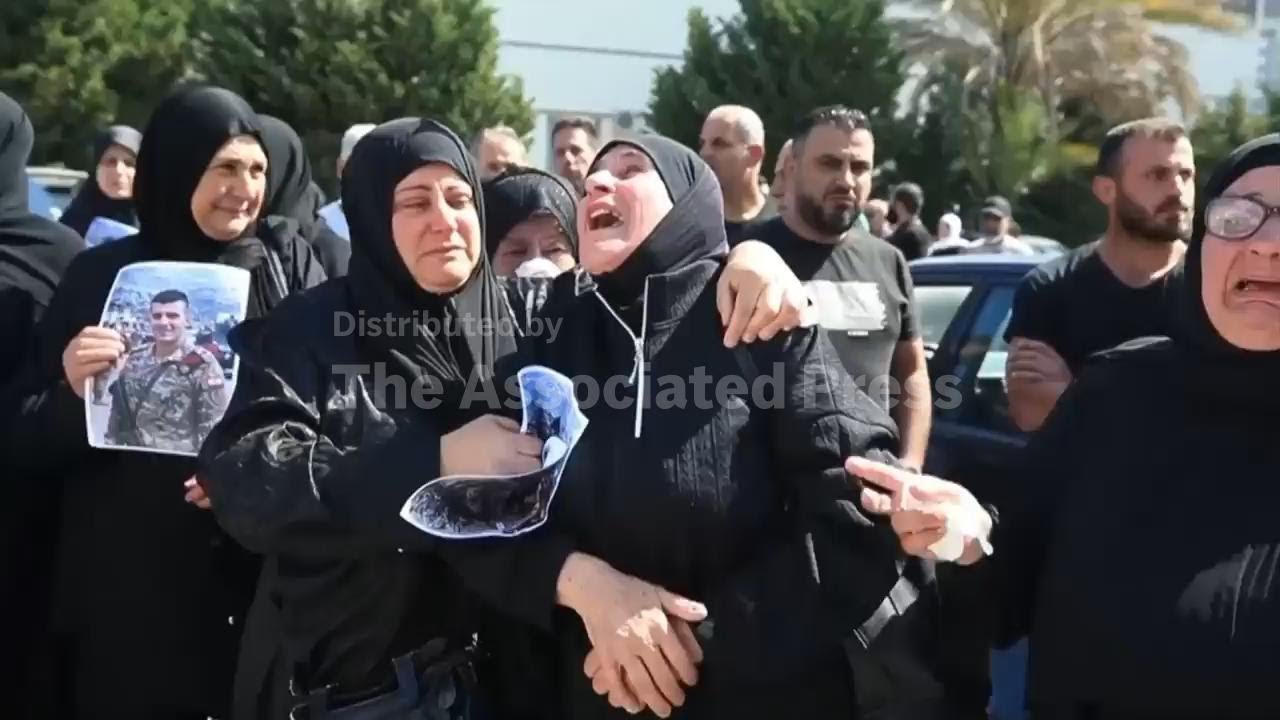 Funeral procession in southern Lebanon for Lebanese soldier killed in Israeli airstrike