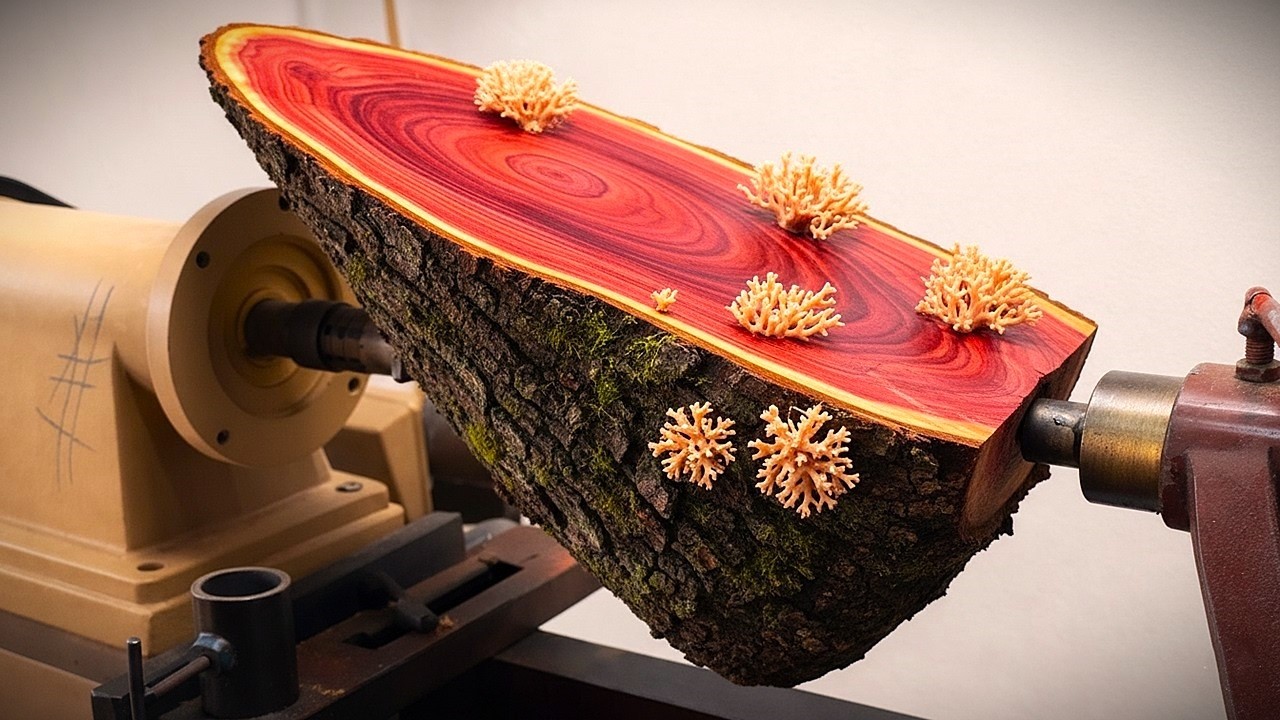 Let's See The Amazing Transformation Of A Diagonal Log On A Lathe.