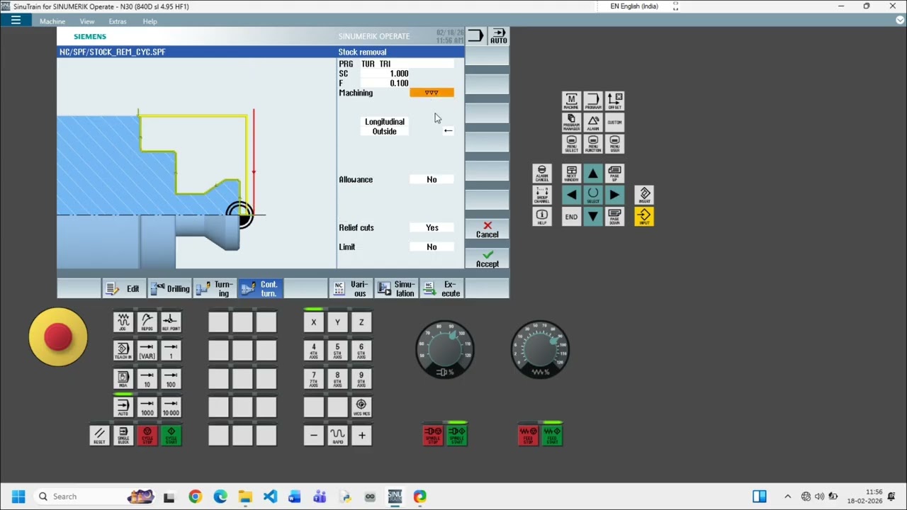 Stock removal turning cycle for siemens 840d 