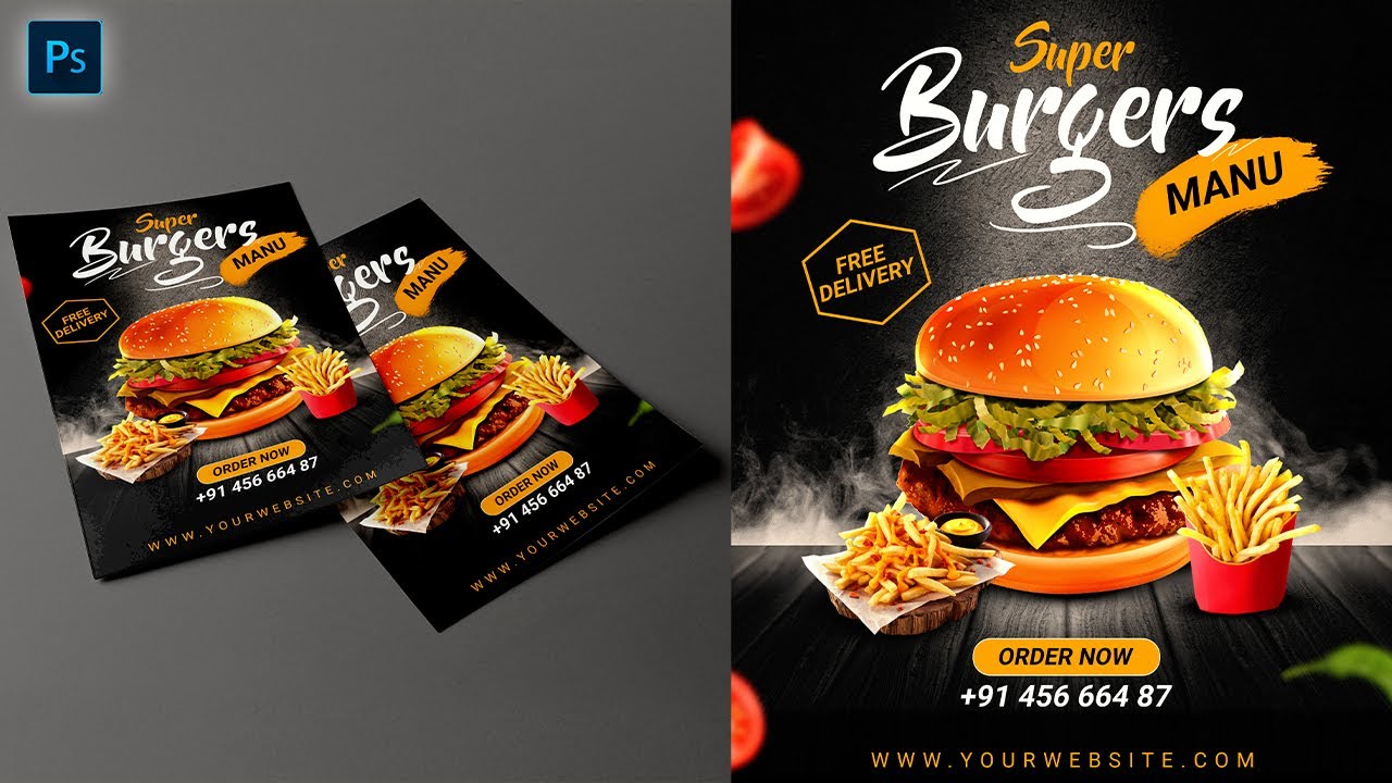Design Fast Food Poster in Photoshop  Photoshop Tutorial in Hindi