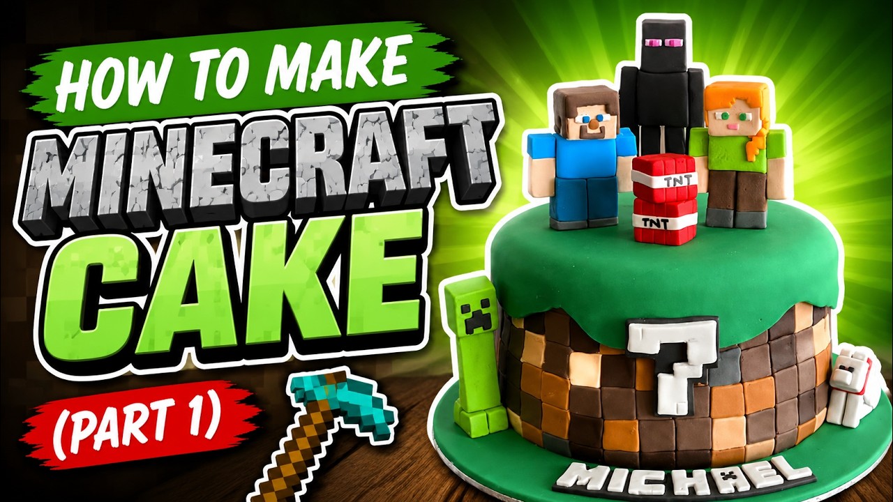 Minecraft Cake Tutorial (Part 1)｜ Minecraft Steve, Alex, Creeper fondant cake toppers