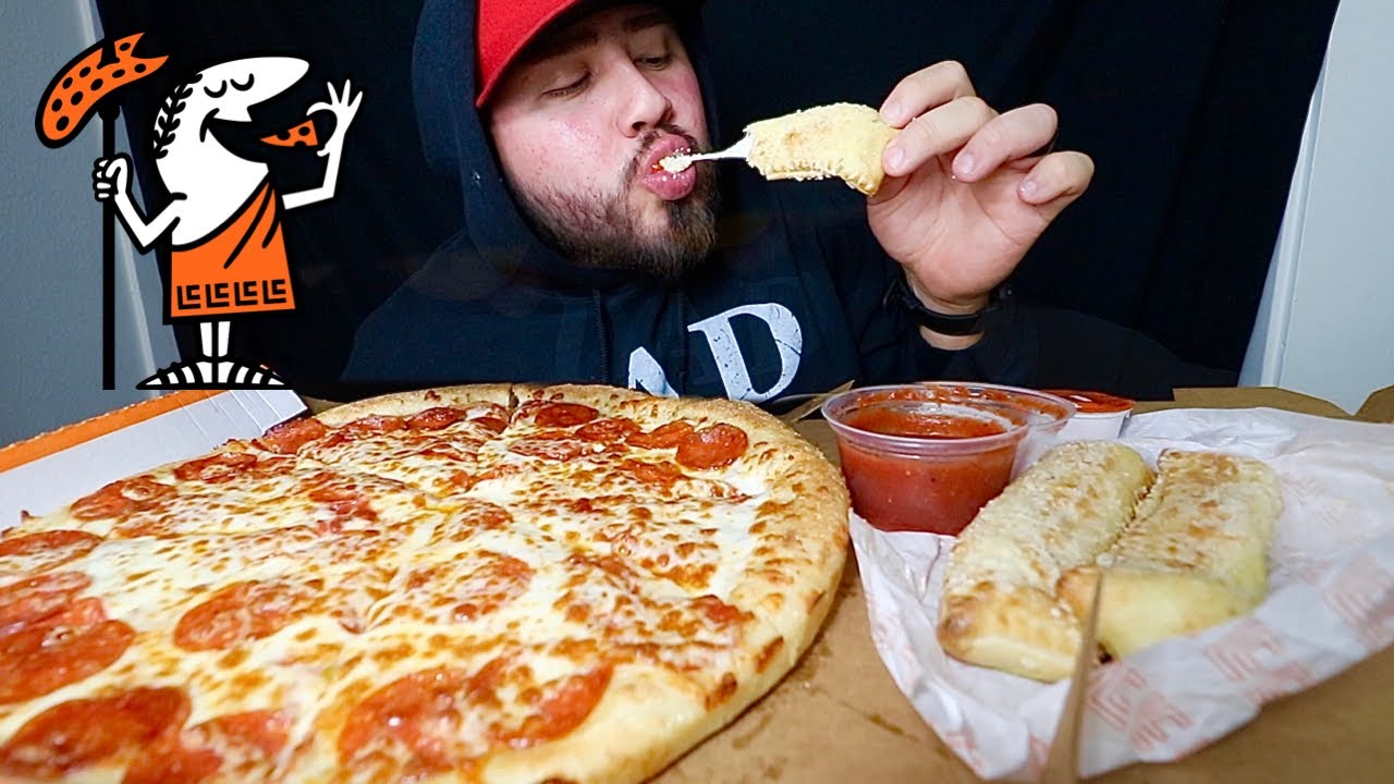 Little Caesars Pizza MUkbang *NEW CHEESY STUFFED CRAZY BREAD
