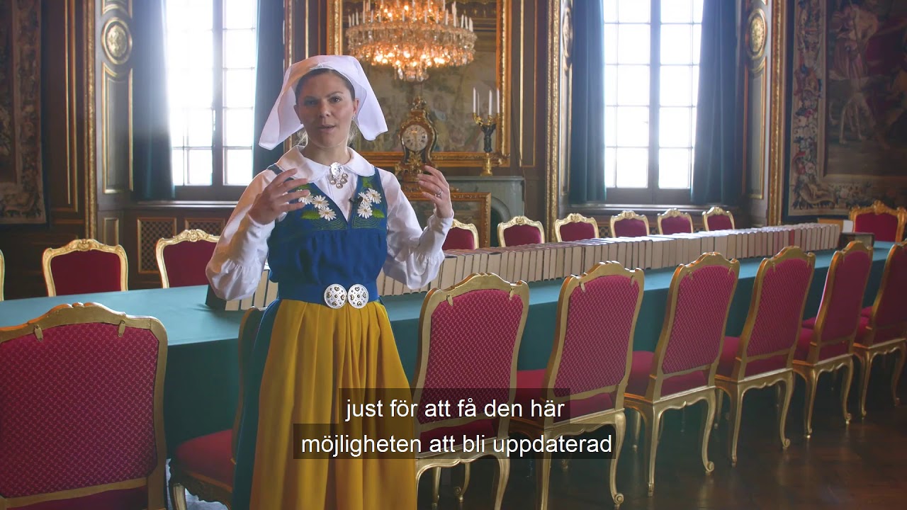 Kronprinsessan guidar genom Kungliga slottet. Konseljsalen. (Textad p&aring; svenska)
