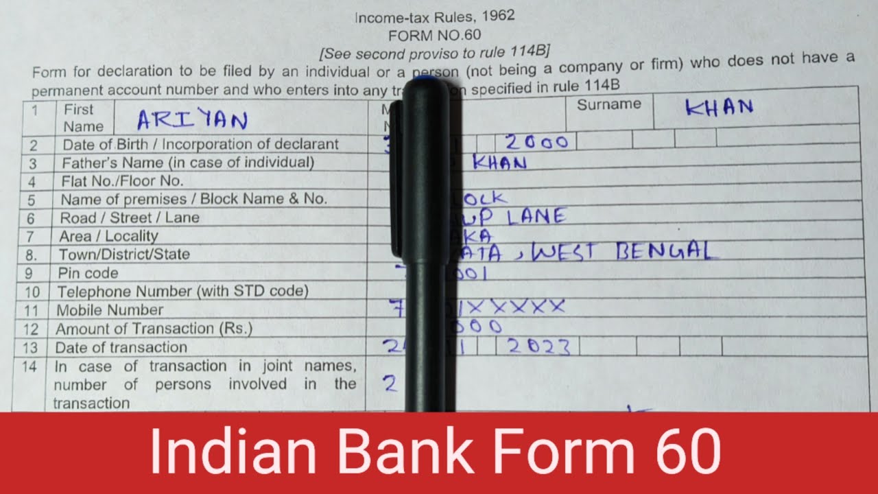 Indian Bank Form 60 Fill Up | Indian Bank New Form 60 | Indian Bank Form | Form 60