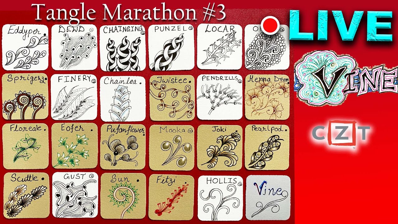 How to draw tangles -  VINE - Organic - Draw with CZT - Tangle Marathon - Day #3