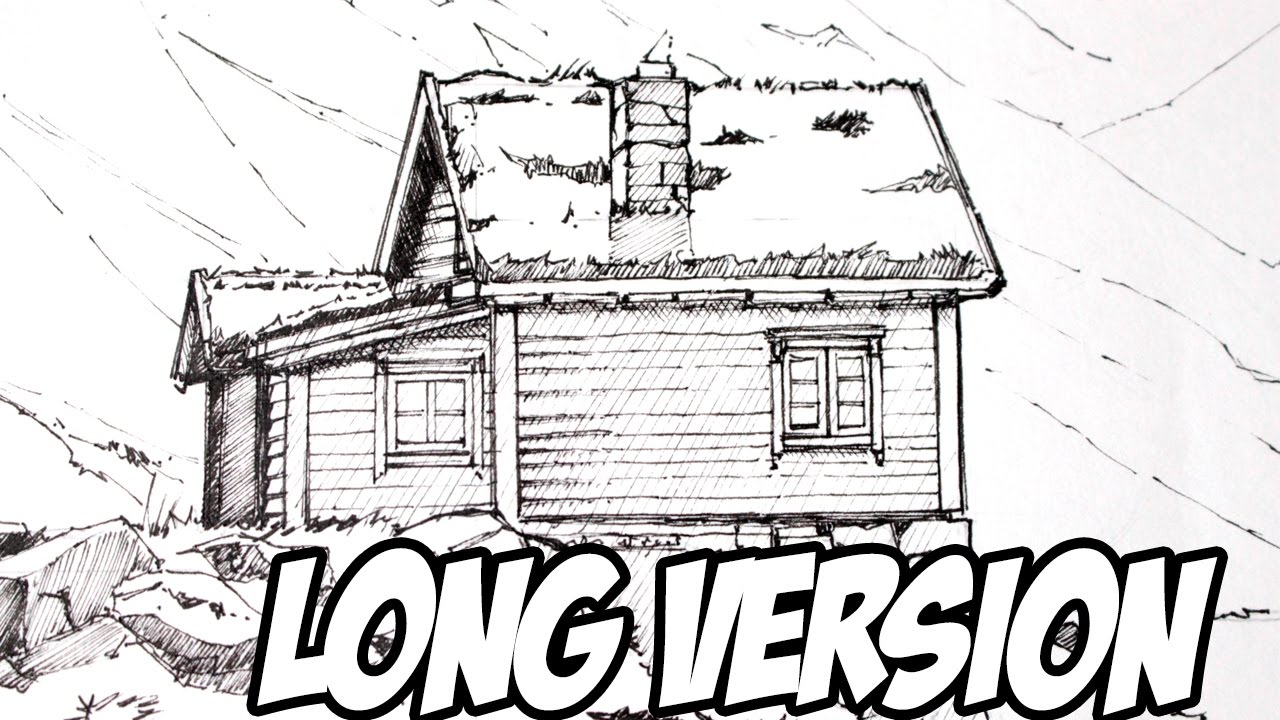 How to Draw Cabin / Landscape - Line-art  Extended Version
