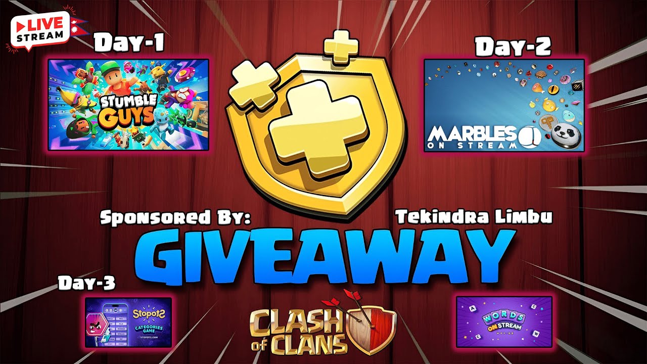 Clash of Clans LIVE 🔴| Day-2 Giveaway of Gold Pass | Clash of Clans X Marbles on Stream | Chessman🇳🇵