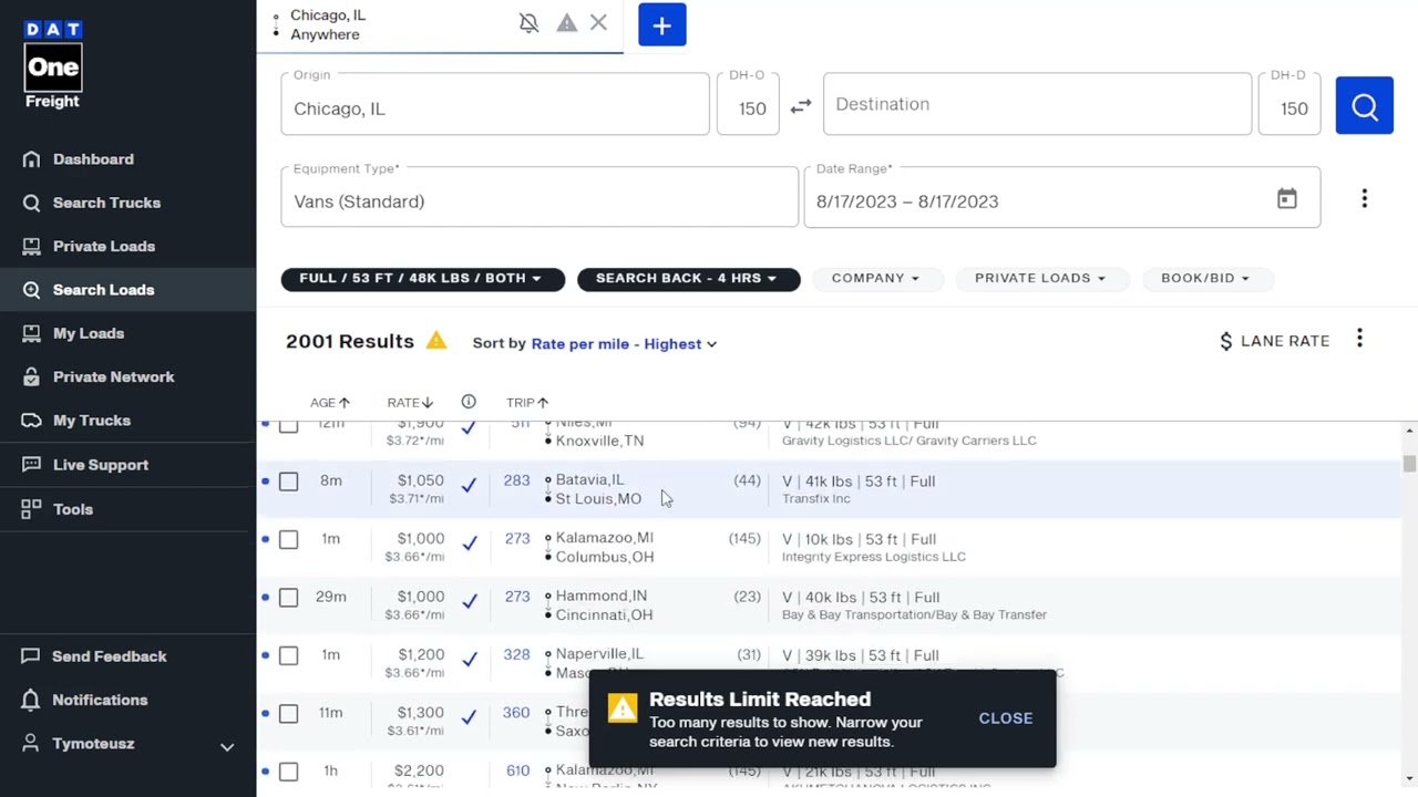 DRY VAN RATES AUGUST 2023 DAT ONE Loadboard