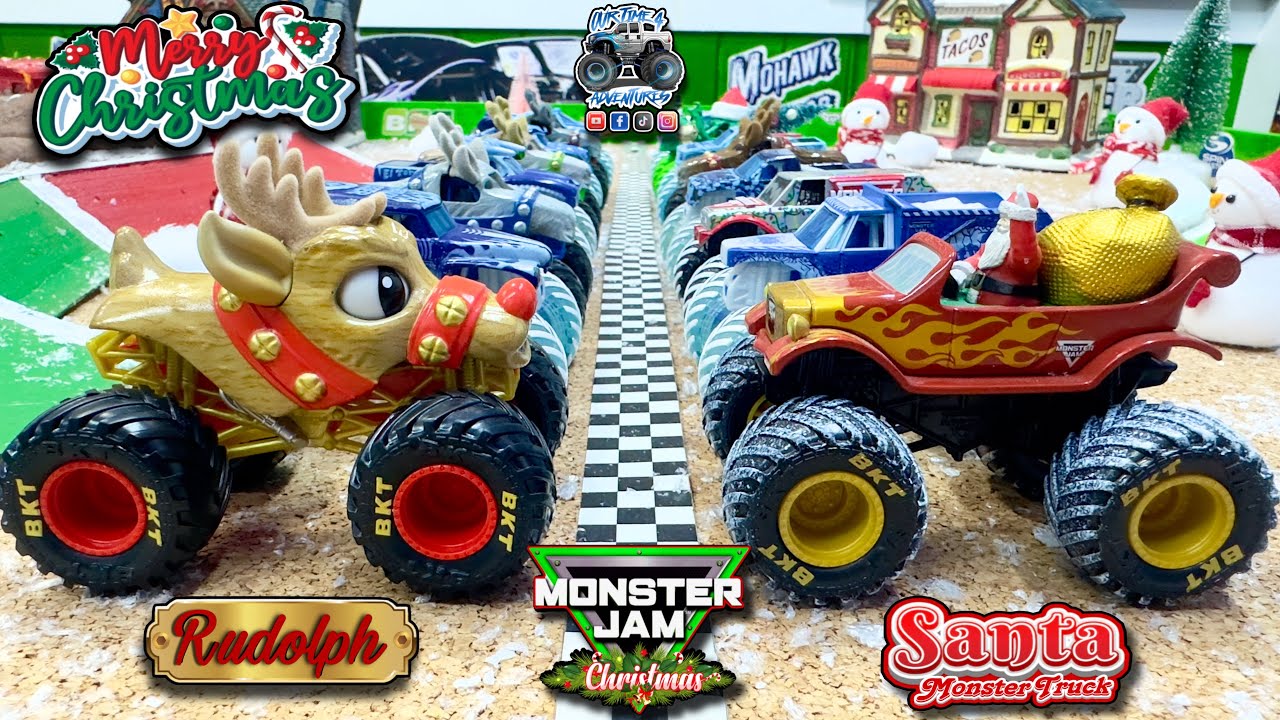 Toy Diecast Monster Truck Racing Tournament | Christmas Exclusives Rudolph & Santa 🆚 Team ICE 🧊