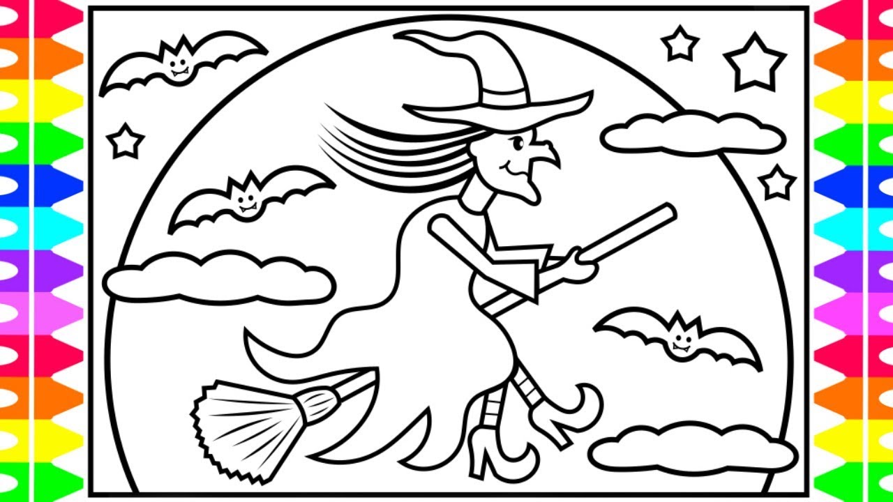 How to Draw a HALLOWEEN WITCH for Kids 🎃👻🕷💜💚Halloween Witch Drawing and Coloring Pages for Kids