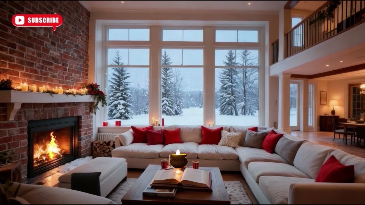 Cozy Fireplace Ambience❄️Snowy Views