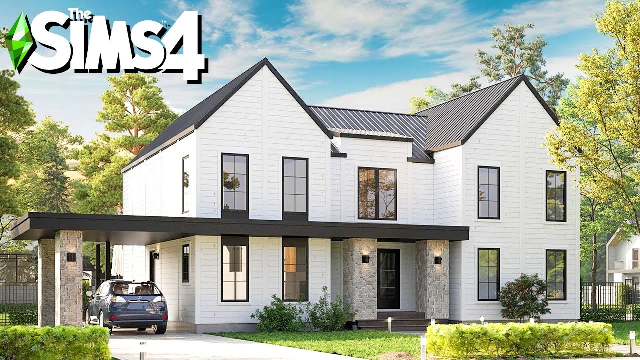 КЛАССИЧЕСКИЙ СЕМЕЙНЫЙ СОВРЕМЕННЫЙ ФЕРМЕРСКИЙ ДОМ ~ Curb Appeal Recreation: Sims 4 Speed ​​Build (...