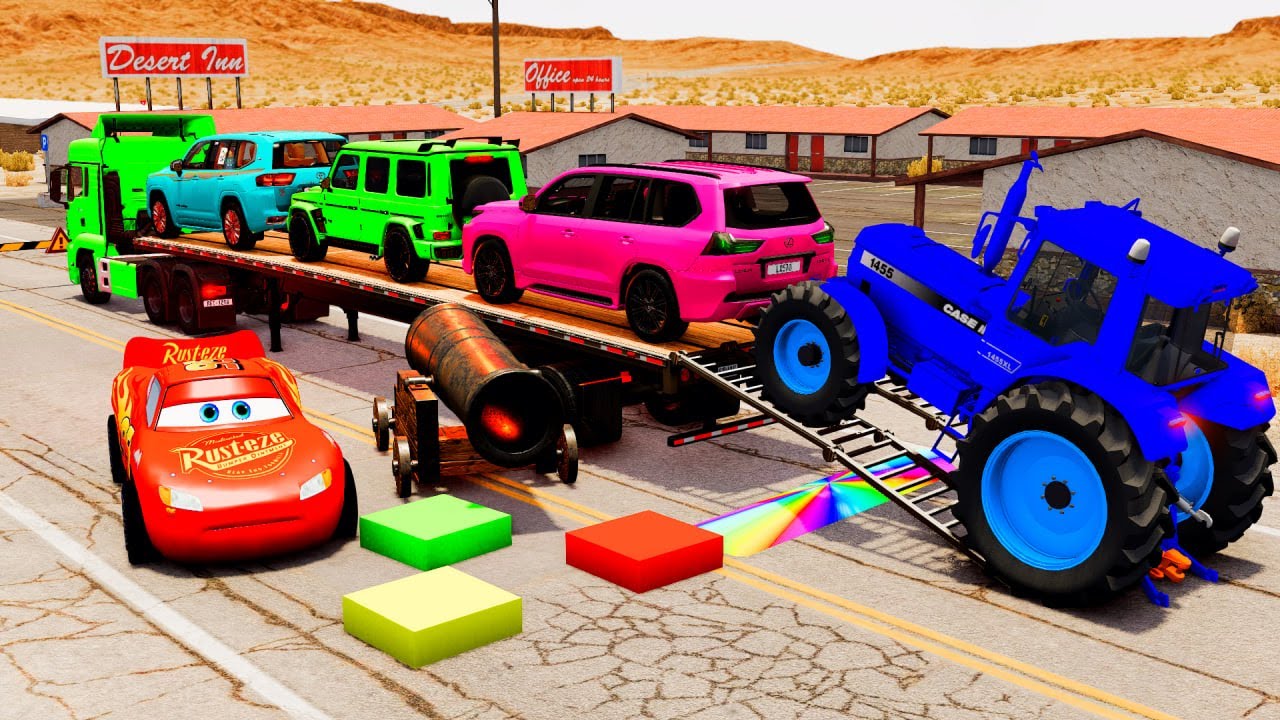 Flatbed Truck McQueen | Transportation with Truck - Pothole vs Car #62 | BeamNG.Drive Gameplay