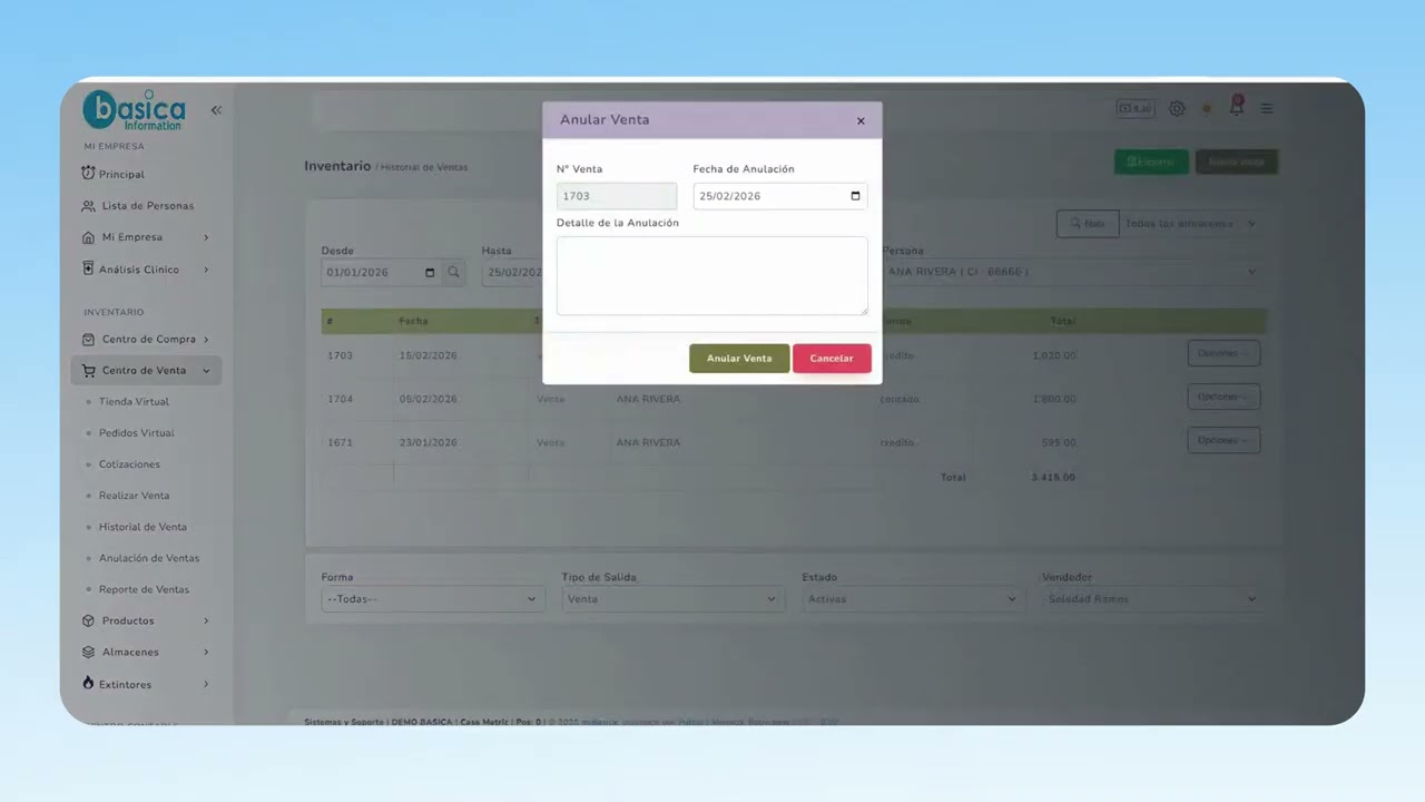 ¿Cómo anular una venta al crédito en Basica ERP?