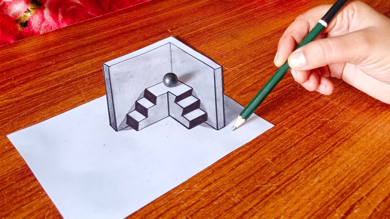 How to draw 3d - Easy 3d drawing on paper for beginners / Oiptical illusion / sketching 3d