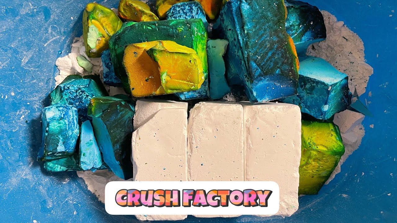 ASMR | Blue Yellow Green Dyed + Plain Gym Chalk Blocks Crushing! #oddlysatisfying #reformedgymchalk