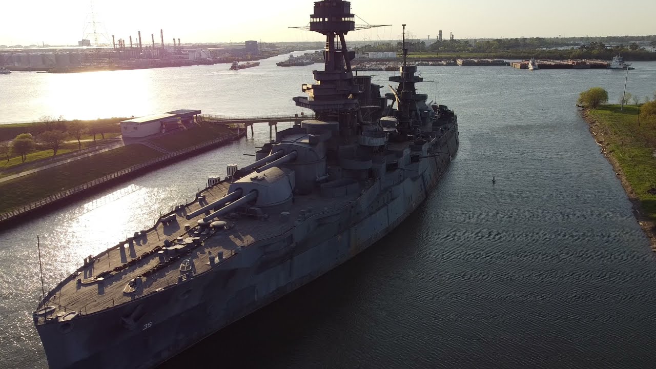 USS Texas Battleship BB-35. Drone aerial video!