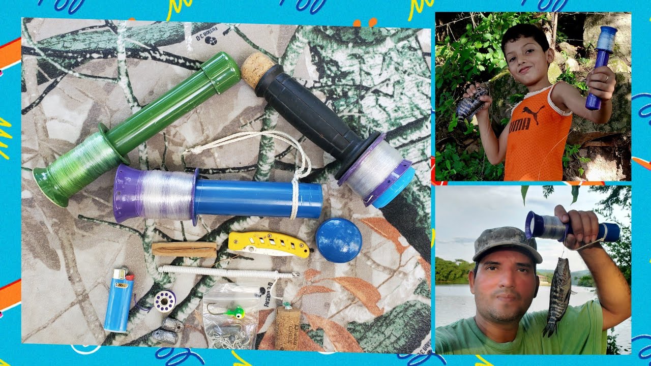Carrete de mano de P.V.C. con kit de pesca.  