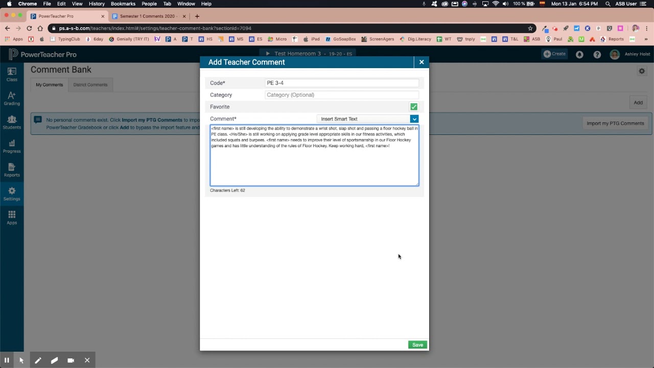 Создание/использование банка комментариев (PowerSchool)